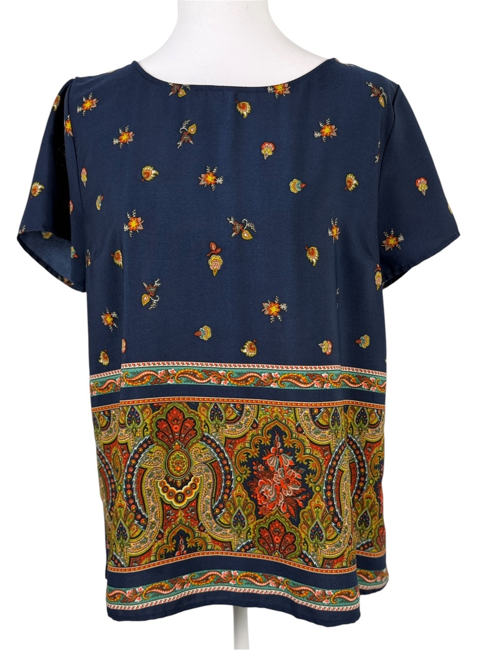 Renee C. USA Navy Persian carpet medallion print Top Size L